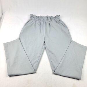 NWT Revamped grey elastic paperbag high-waisted ankle pants with pockets